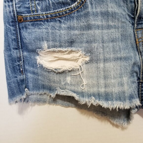 American Eagle shorts 2 distressed denim jean micro mini low rise Y2K whiskered - Picture 5 of 14